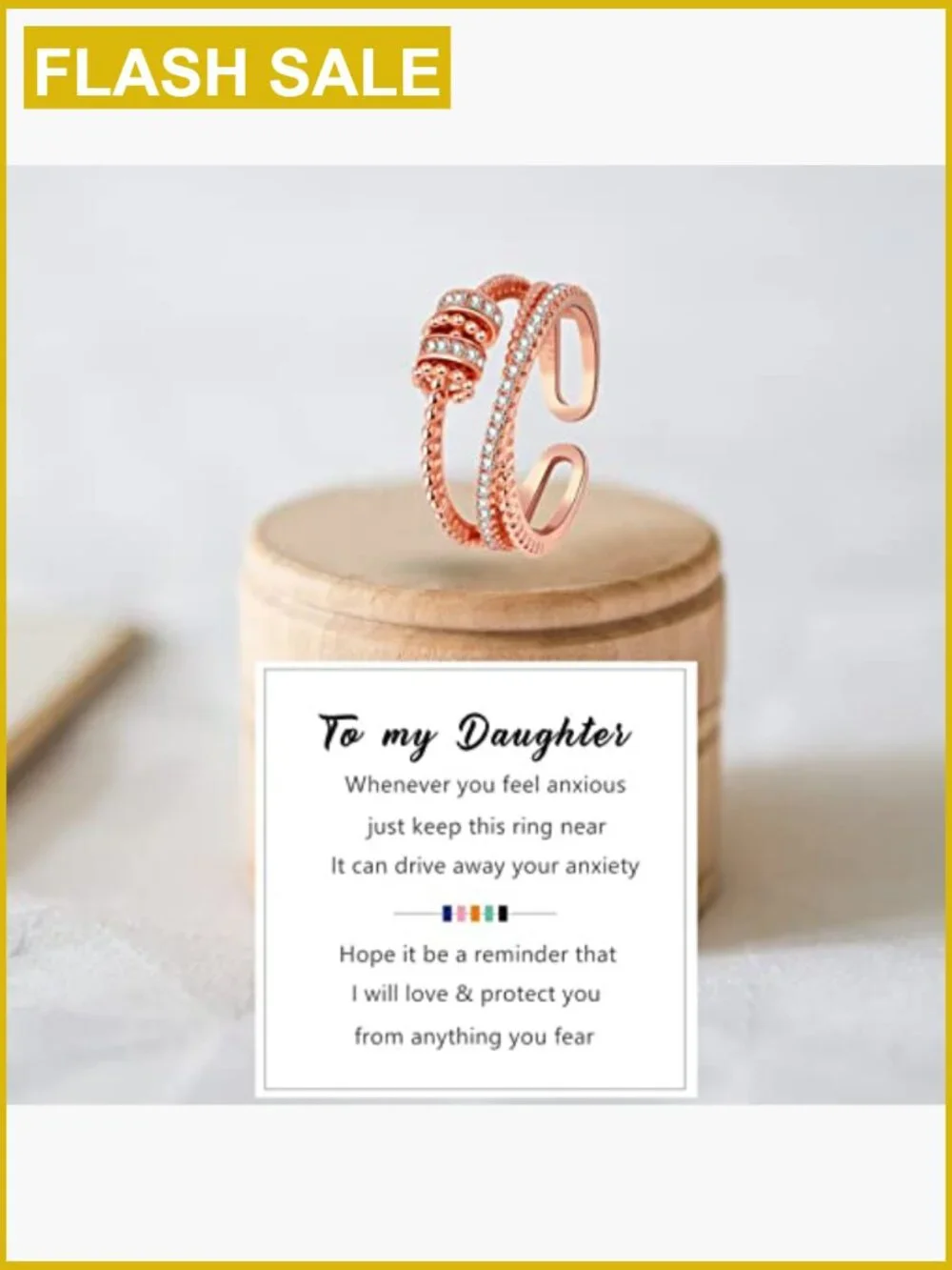 18K Gold Plated Adjustable Spinner Fidget Ring for Anxiety Relief Women Girls